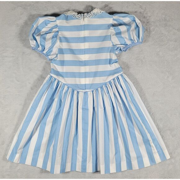 Vintage Lanz for Girls Made in USA Blue White Stripe Dress Style z655c Girls 5 - Picture 2 of 8